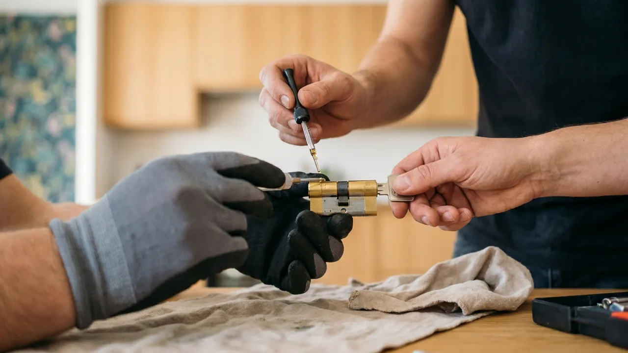 Application de lubrifiant sec dans l'entrée de clé d'une serrure de porte à Nanterre